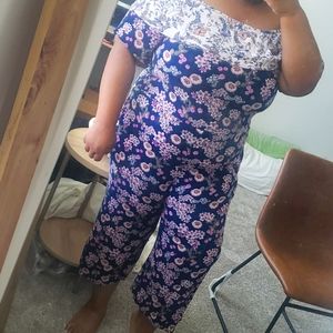 Mixed Floral, Off The Shoulder/ Scoop, Wide Leg Jumpsuit